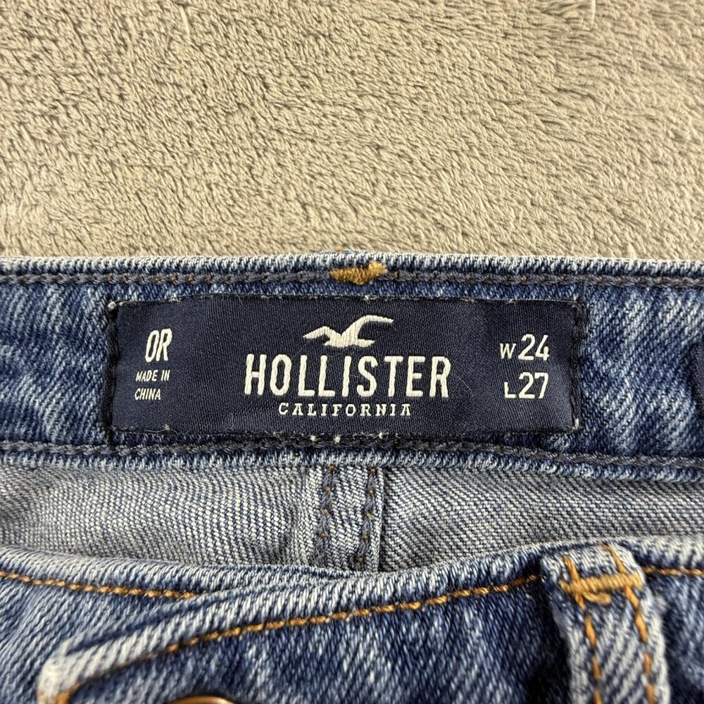 Hollister High Rise Slim Straight Jeans Women 0R Distressed Rose Embroidered Y2K - Picture 3 of 16